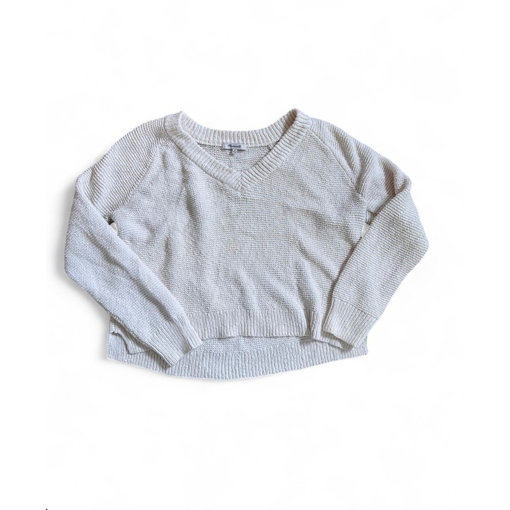 Madewell Womens White 100% Cotton V-Neck Slightly Cropped Knit Sweater Size M